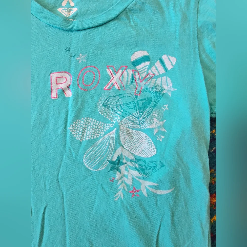 Roxy Girls Size LG‎ Teal Graphic T-Shirt